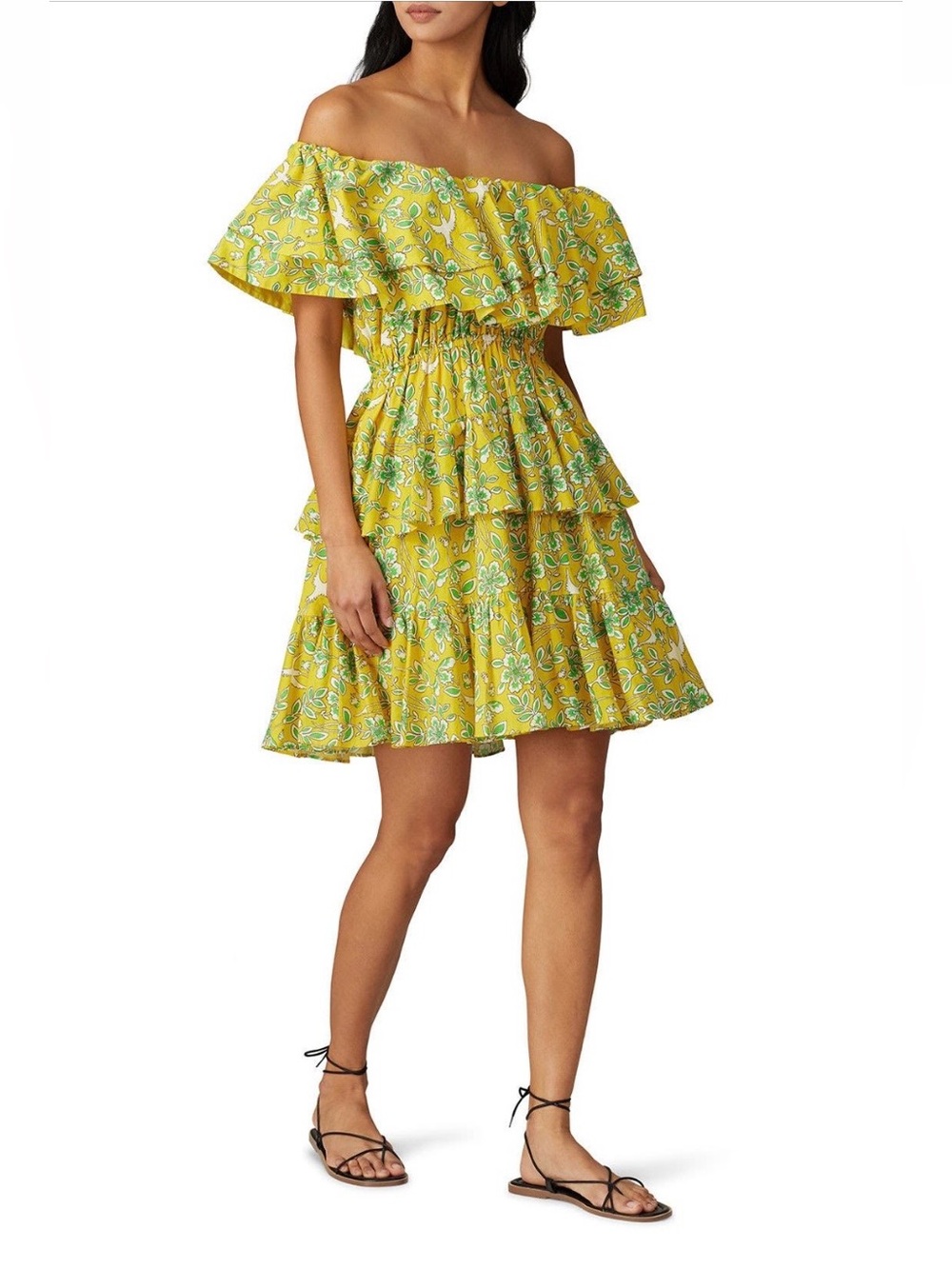 RHODE~Yellow Off-Shoulder Floral Tiered Mini Dress~Size XS~$395~